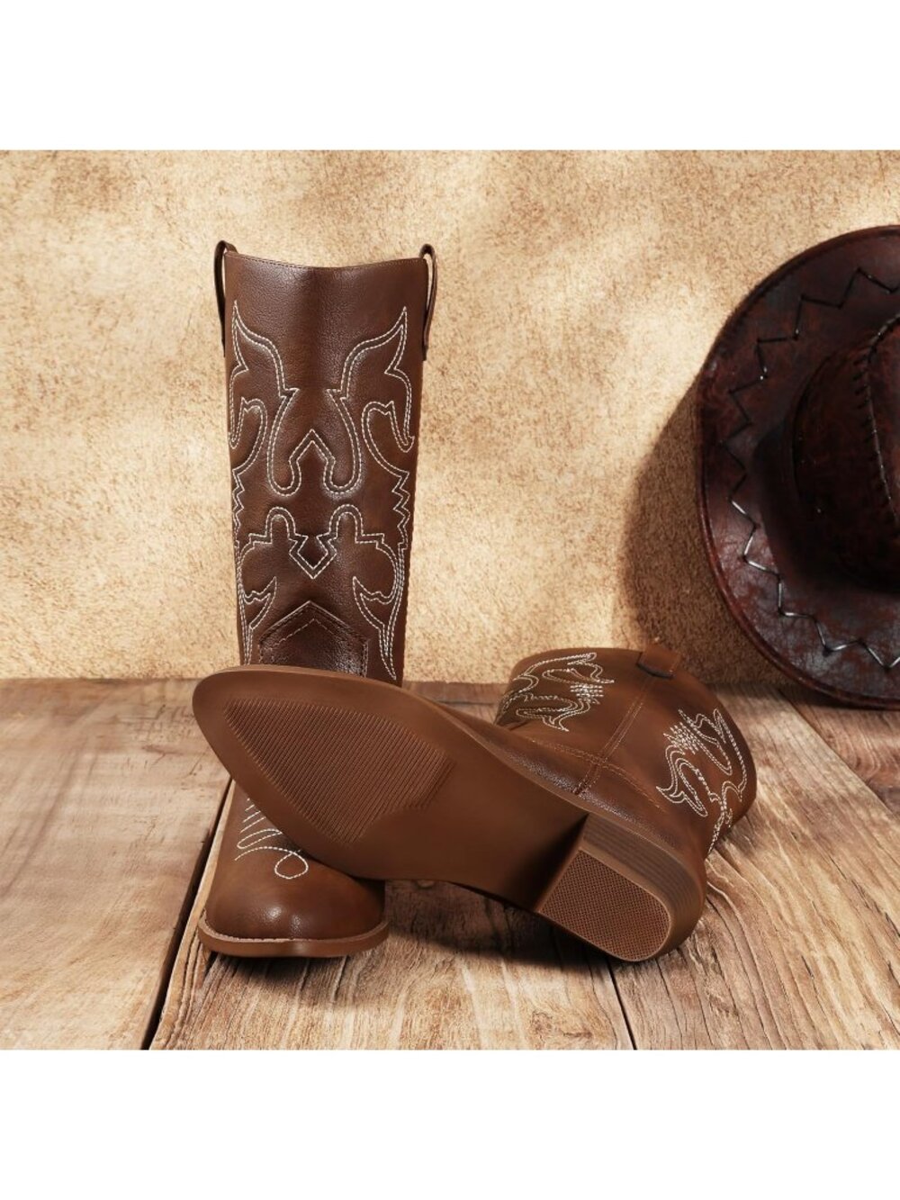Women's Brown Faux Leather Mid Calf Classic Comfort Boots - Picture 5 of 6